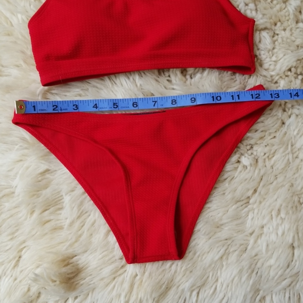 ASOS Red Ribbed Tie-Shoulder Bikini Set - Picture 4 of 7